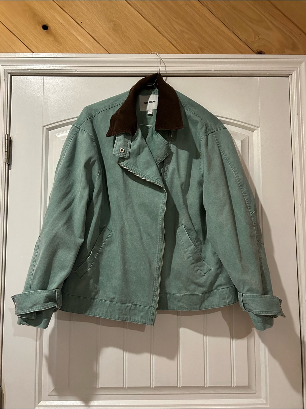 Topshop Mint Green Utility Jacket with Brown Collar